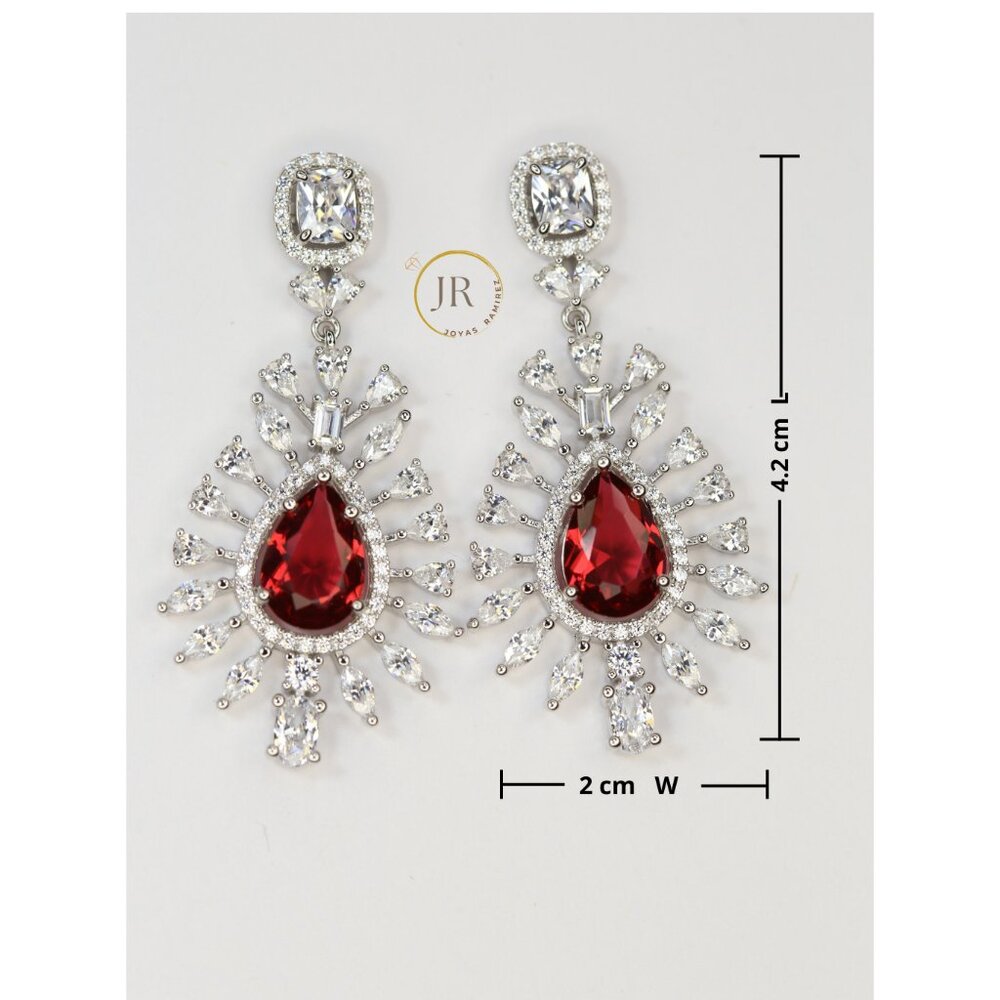 Imperial Blossom .925 Silver Earrings · Ruby CZ · Elegant Floral Design. - Picture 7 of 7